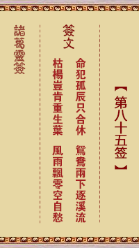 諸葛神簽第八十五簽 諸葛靈簽解簽85
